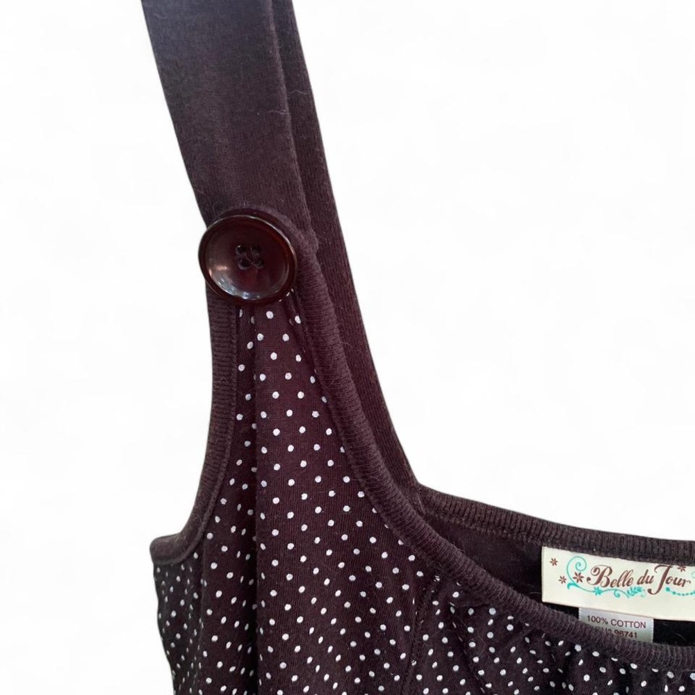 Belle de Jour Black White Polka Dot Hip Length Tank Top